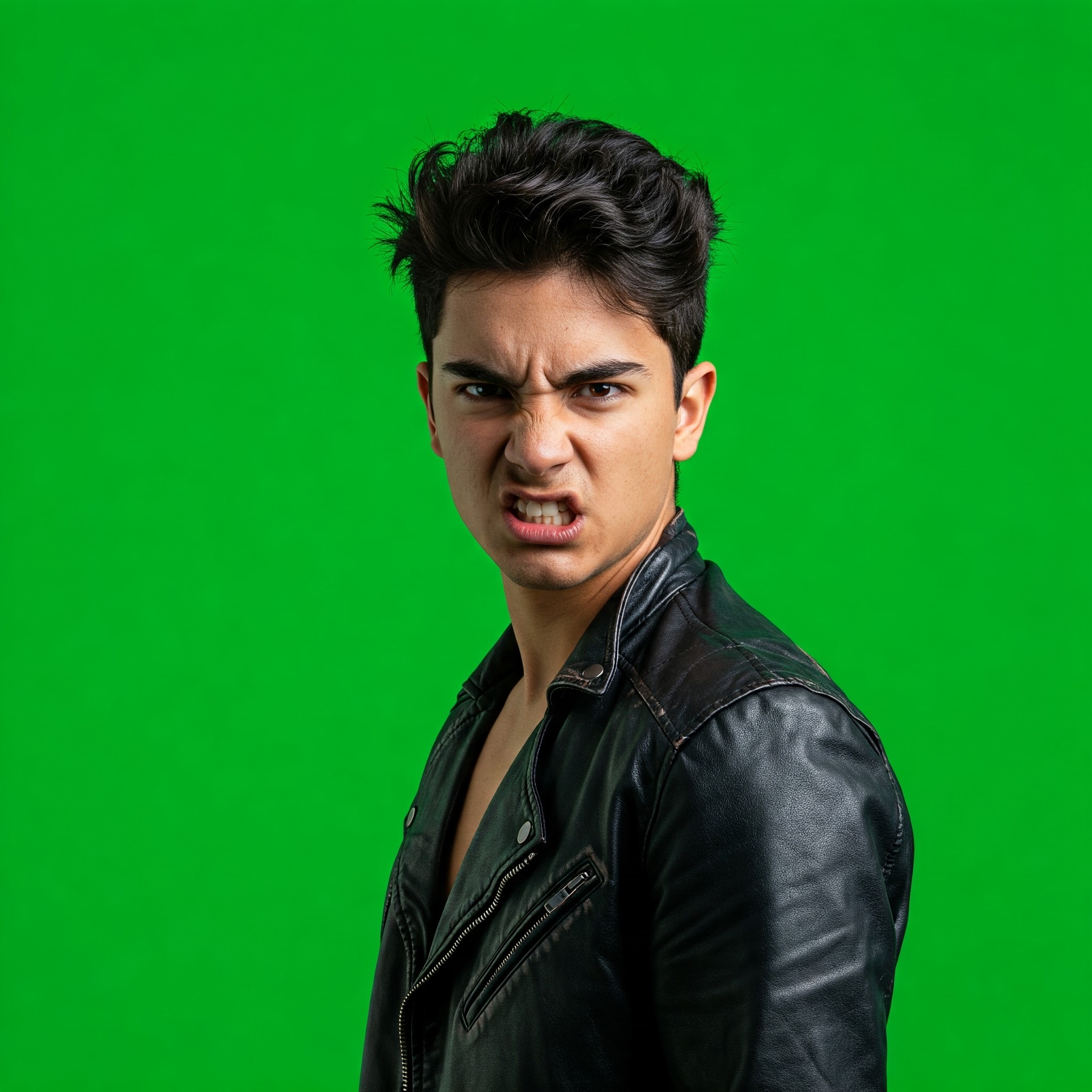 photo of Angry Young Man Growling Against Green Screen
